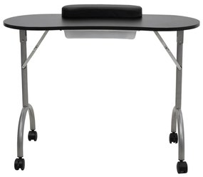 Mesa manicure dobrável com rodas, preta