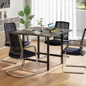 Mesa de reuniões quadrada 100 x 100 x 75 cm com tampo espesso para sala de reuniões para 4 pessoas, cinzenta e preto