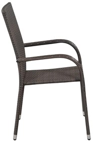 3 pcs conjunto de jantar para jardim vime PE castanho