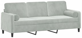 Sofá 3 lugares + almofadas decorativas 180cm veludo cinza-claro