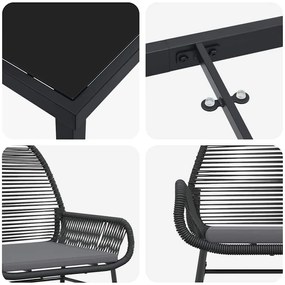 Conjunto de Jantar de Jardim 5 Peças com Almofadas Pretas em Rattan Si