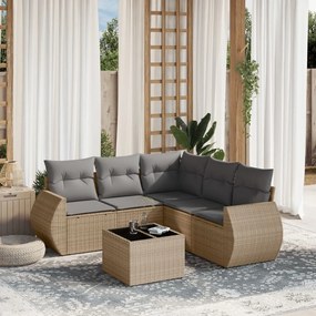 6 pcs conjunto de sofás p/ jardim com almofadões vime PE bege