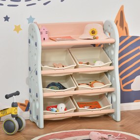 Organizador de Brinquedos para crianças tipo Estante Infantil com 6 Caixas para quarto Sala de Jogos Creche 76x36x92cm Creme Coral Azul