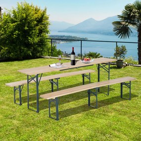 Outsunny Conjunto de Mobiliário de jardim para 4-6 pessoas Conjunto de mesa e 2 bancos dobráveis ​​verde e madeira