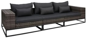 vidaXL 3 pcs conjunto sofás de jardim c/ almofadões vime PE cinzento