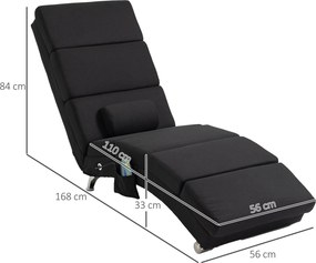 Poltrona de relaxamento ergonómica, com função de massagem e aquecimento, com comando à distância, 56 x 168 x 84 cm, preta