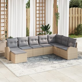 Conjunto de Sofás de Jardim 8 Peças com Almofadas Bege em Rattan