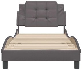 Estrutura cama c/ cabeceira 100x200cm couro artificial cinzento