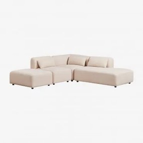 Sofá De Canto Modular De 3 Peças Com Chaise Direita E Pufe Fogler Chenille Creme Bege - Sklum