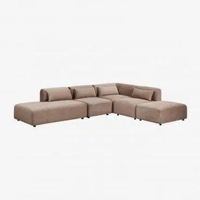 Sofá Modular De Canto Em 4 Peças Com Chaise Longue À Esquerda E Puff Fogler Bombazina Castanho Camel - Sklum