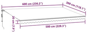 Toldo retrátil automático 600x300 cm castanho