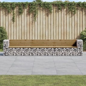 vidaXL Banco de jardim c/ design gabião 347x71x65,5cm pinho impregnado