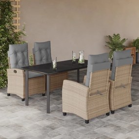 5pcs conj. jantar jardim c/ almofadões vime PE bege misturado