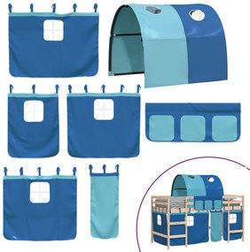 Cama alta p/ criança c/ túnel 90x190 cm pinho maciço azul
