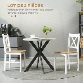 Conjunto de 2 cadeiras de jantar em madeira maciça (MESA NÃO INCLUÍDA) cadeiras de cozinha de estilo rústico, com encosto cruzado em branco e carvalho