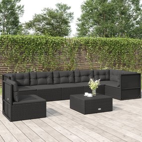 vidaXL 7 pcs conjunto lounge de jardim c/ almofadões vime PE preto