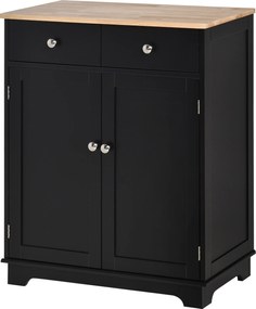 Móvel de sala de estar com armários, 2 gavetas e prateleiras ajustáveis, 68 x 40,3 x 85 cm, preto e madeira natural