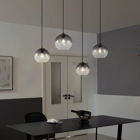 Candeeiro suspenso Art Deco preto com vidro fumado retangular 4 luzes - Bao