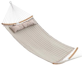 Rede dupla acolchoada SONGMICS, rede acolchoada com barras espalhadoras de bambu curvas removíveis, cama giratória com travesseiro, tecido Oxford, 200 x 140 cm, capacidade de carga 225 kg, creme e bege GDC34BE