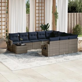 vidaXL 11 pcs conjunto sofás de jardim c/ almofadões vime PE cinzento