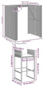 5 pcs conj. de bar jardim c/ almofadões vime PE/acácia cinzento