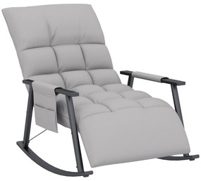 HOMCOM Poltrona Baloiço com Encosto e Apoio para os Pés Ajustáveis e Estofada em Microfibra com Bolso para Sala 60x134x70 cm Cinzento