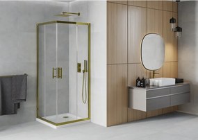 Mexen Rio cabine de duche quadrada 90 x 90 cm, transparente, dourada + base de duche Flat, branco - 860-090-090-50-00-4010G