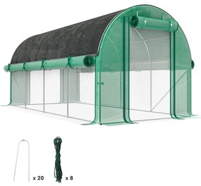 Outsunny Estufa Tipo Túnel 447x200x198 cm Estufa de Exterior com Paredes Laterais Cobertura Extra 8 Janelas de Malha e 2 Portas Verde | Aosom Portugal