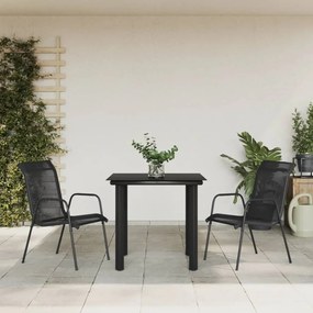3 pcs conjunto de jantar para jardim aço e textilene preto