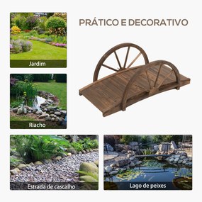 Ponte de Madeira para Jardim Ponte Decorativa com  Corrimão em Forma de Meia Roda 100x50x37 cm Castanha