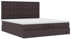Estrutura de cama otomana com colchões tecido castanho escuro