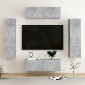 vidaXL 4 pcs conjunto de móveis de TV contraplacado cinzento cimento