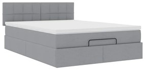 Cama otomana com colchão 140x190 cm tecido cinzento claro