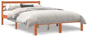 Estrutura de cama 140x200 cm madeira pinho maciça castanho cera