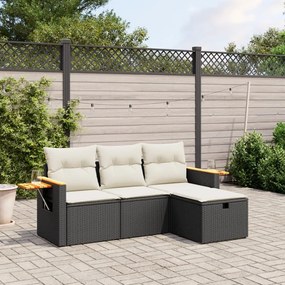 vidaXL 4 pcs conjunto de sofás para jardim c/ almofadões vime PE preto
