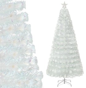 Árvore de Natal artificial de fibra ótica com 210 cm, pré-iluminada com 270 pontas de ramos, estrela no topo e 48 luzes branca