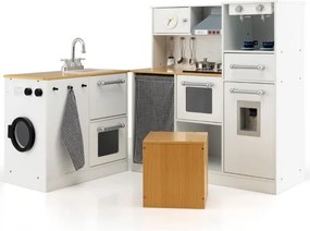 Cozinha de brincar 79 x 29 x 81 cm com sons e luzes realistas, lava-loiça, placas de cozedura e acessórios modernos para crianças com mais de 3 anos,