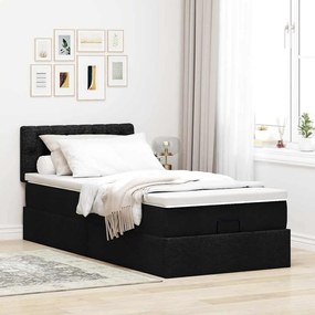 Estrutura de cama otomana com colchão preto tecido