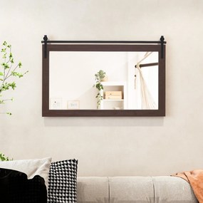 Espelho decorativo retangular 100 x 66 cm  com moldura em madeira de abeto e vidro de alta definição para casa de banho ou quarto Cor Nogueira