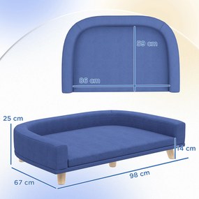 Sofá para cães, cama elevada grande para cães  98 x 67 x 25 cm, almofada lavável, estrutura em madeira, tecido de poliéster azul