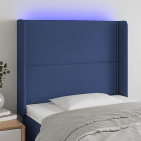 Cabeceira de cama c/ luzes LED tecido 103x16x118/128 cm azul