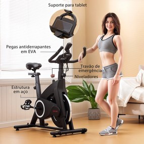 Bicicleta Estática Bicicleta Fitness com Volante de Inércia de 15 kg Ecrã LED Guiador e Assento Ajustável 108x53x111 cm Preto