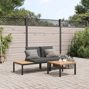 3 pcs conjunto de sofás p/ jardim c/ almofadões alumínio preto