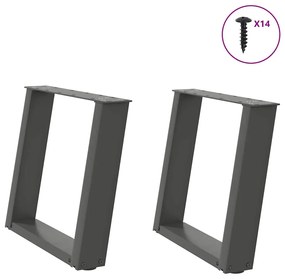 vidaXL Pés para mesa de centro em forma de U, 2 peças, antracite, 50x (42-43) cm, aço