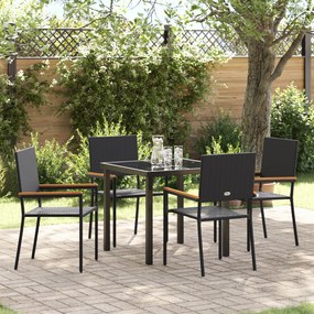 vidaXL Conjunto de Jantar de 5 Peças Preto Vime Poliéster