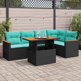 vidaXL 6 pcs conjunto sofás de jardim c/ almofadões vime PE preto