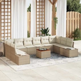 vidaXL Conjunto de Sofá de Jardim 11 Peças com Almofadas Bege Polyrattan Acácia
