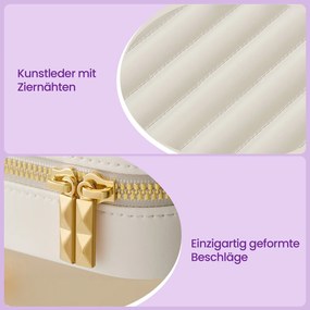 Caixa portátil para joias com espelho, couro PU 10,6 x 10,6 x 6,1 cm branco