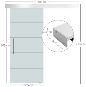 HOMCOM Porta de Correr de Vidro 102,5x205 cm Porta de Correr de Vidro