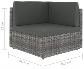 7 pcs conjunto lounge de jardim c/ almofadões vime PE cinzento